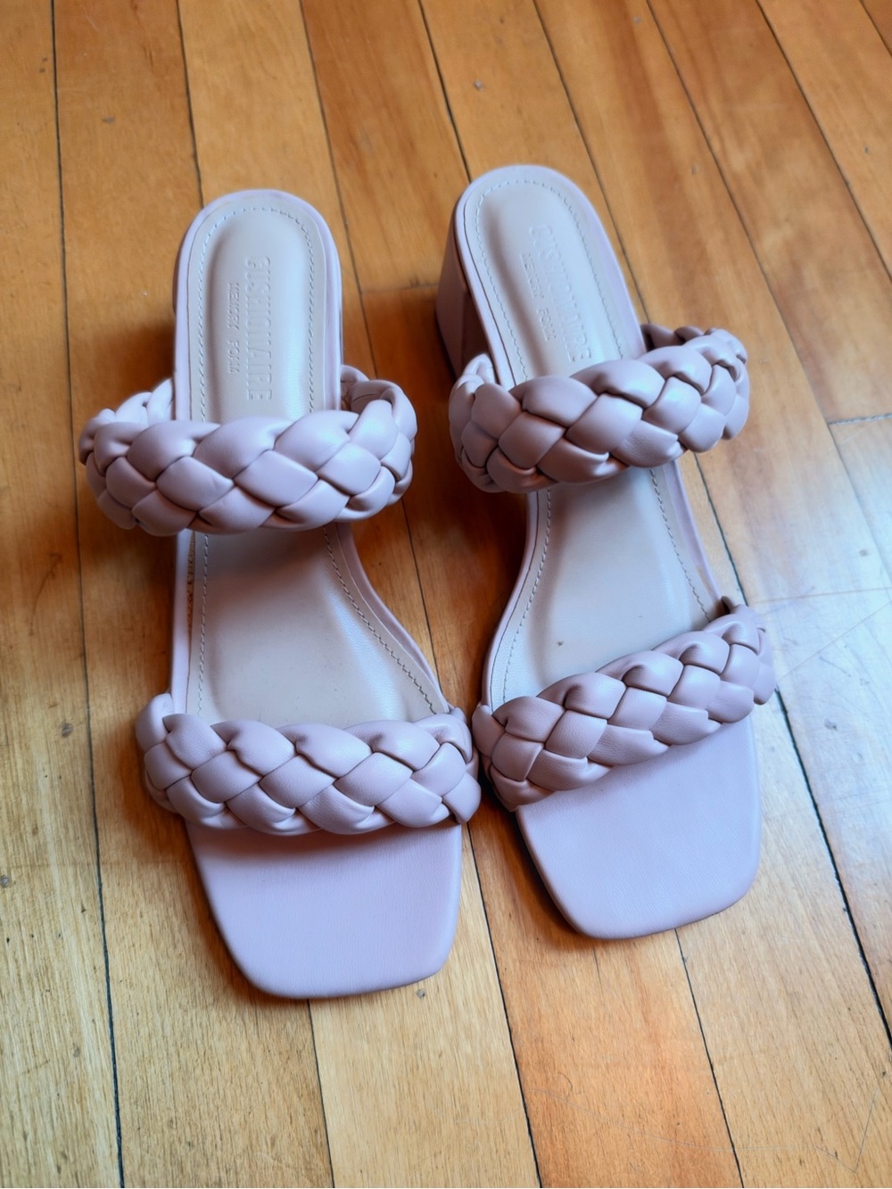 Braided Double-Strap Heeled Slides in Light Mauve